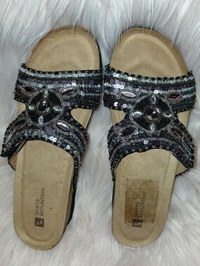White Mountain Women’s Bejeweled Black Slide Sandals